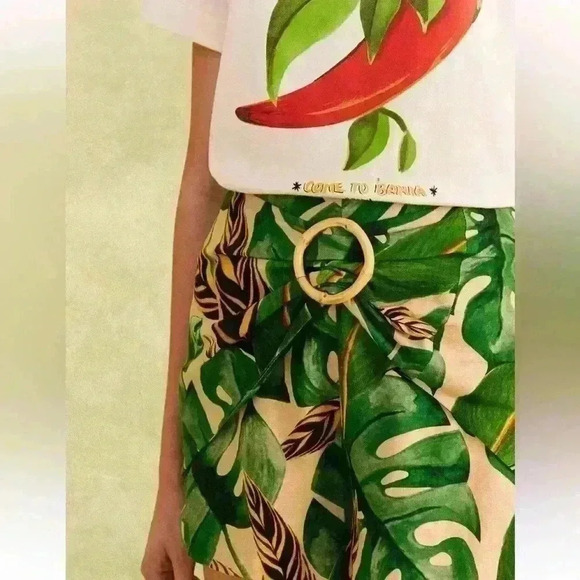 Farm Rio Tropical Leaf Print Linen Blend Shorts - Picture 1 of 6